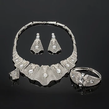MUKUN de Cristal din Africa Seturi de Bijuterii Argint, Placate cu Stras Nupțial Colier Cercei Bratara cu Inel Seturi pentru Petrecerea de Nunta