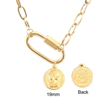 Din Oțel Inoxidabil Monedă Colier Pentru Femei de Aur/Argint de Culoare Monede de Metal Medalie de Carabină Spirală Catarama Cravată Collier femme