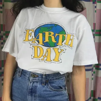 Ziua pământului ' 90 Estetice Femei Fete tricou Tumblr Moda Street Style Supradimensionat Vara Bumbac Drăguț Grafic Topuri&Tricouri Hipster