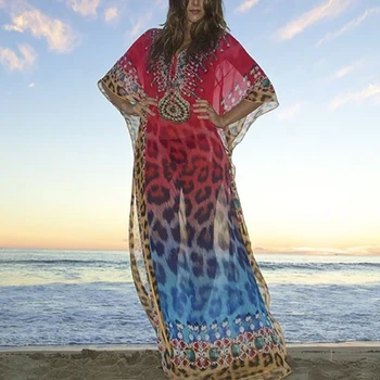 2021 Sexy Leopard de Imprimare Boeme Rochie Plus Dimensiune Vara Beachwear Rochie Maxi Sarong Pareo de Plaja V neck pentru Femei Rochie Casual