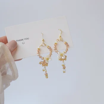 14k Real Placat cu Aur Moda Bijuterii Exagerate Retro Lung Floare de Cristal Cercei Ciucure pentru Femei de Vacanță Elegant Cercel