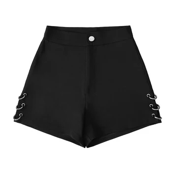 Vara Negru split pantaloni Scurți Pentru Femei Vrac Inele decor pantaloni Scurți de Moda de sex Feminin