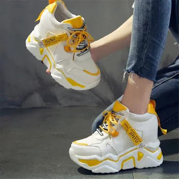 Harajuku Femei Pene Pantofi Sport Pentru Femei Creșterea 11CM Indesata Tata Doamnelor Adidasi ochiurilor de Plasă Respirabil Platforma Pantofi Casual
