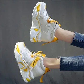 Harajuku Femei Pene Pantofi Sport Pentru Femei Creșterea 11CM Indesata Tata Doamnelor Adidasi ochiurilor de Plasă Respirabil Platforma Pantofi Casual