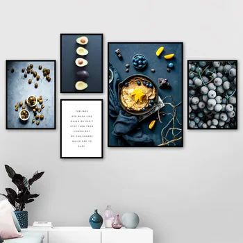 Gogoasa Afine, Portocale, Avocado Wall Art Print Panza Pictura Alimente Nordic Postere Si Printuri De Artă Fructe Poze De Perete Pentru Bucatarie