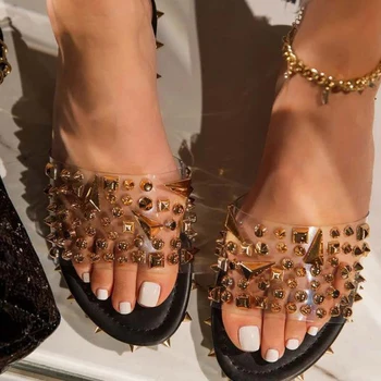 Cele mai noi Femeile de Moda Transparent Glezna Curea Sandale Alunecare Pe sandale Papuci de casă Încălțăminte Sandale TY66