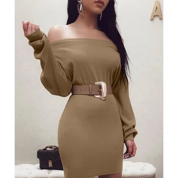 2019 Noi 3 Culori rochie mini Wantmove sexy slash-neck maneca lunga solid casual pentru femei rochie mini WM1024