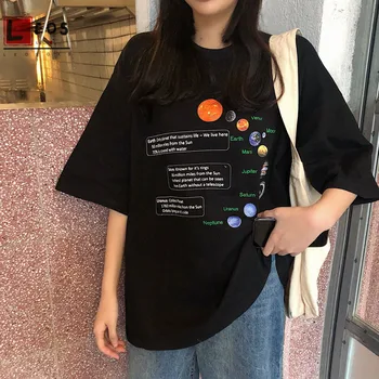 Strada hip-hop planeta imprimare vrac de mari dimensiuni BF short sleeve t-shirt Câteva haine Tricou coreeană de Moda Topuri Supradimensionate