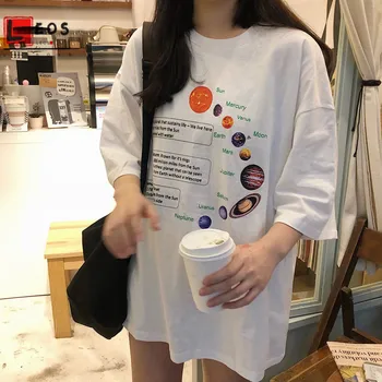 Strada hip-hop planeta imprimare vrac de mari dimensiuni BF short sleeve t-shirt Câteva haine Tricou coreeană de Moda Topuri Supradimensionate