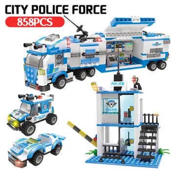 Poliția Seria Centru de Comanda Mobil Bloc Compatibil Secția de Poliție Oraș Camion de Jucărie pentru Copii Baieti