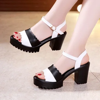 Plus Dimensiune 32-43 Toc Bloc Mix De Culoare Sandale Cu Platforma Birou Femei Pantofi De Vară 2020 Sandale Cu Toc Doamnelor Sandale Office