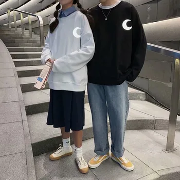 Cuplu Reflectorizante Hanorac Streetwear Bărbați Hip Hop Supradimensionat Tricou Negru Topuri Casual De Primavara Toamna Japonia Desene Animate Hanorace De Sex Masculin