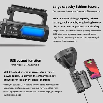 Lanterna portabil cu LED-uri becuri, XHP70.2 puternic rezistent la apa lumina reflectoarelor, USB reîncărcabilă reflector, ideal ca baza de pescuit lig
