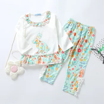En-gros de primăvară florale fete baby bell zburli gafă pantaloni jambiere&bunny aplicatiile cămașă de paști tinuta