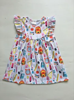 Stil nou haine copii fete copii înapoi la școală dress boutique haine copii model de imprimare rochie bumbac rochie casual