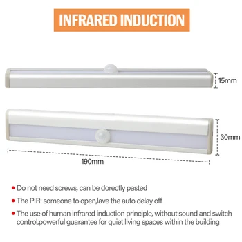 10 Led-uri PIR CONDUS Mișcare Senzor de Lumină Dulap Dulap, Pat, Lampă cu LED-uri Sub Cabinetul Lumina de Noapte Pentru Dulap Scări Bucătărie Dormitor