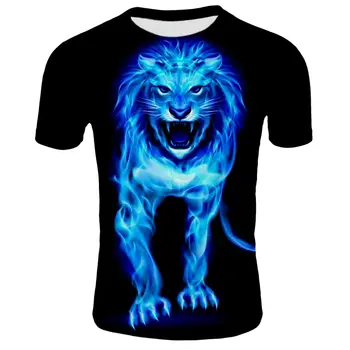 Flacăra albastră leu nou de imprimare 3D pentru bărbați și femei pe scurt cu mâneci tricou casual copii, bărbați și femei T-shirt