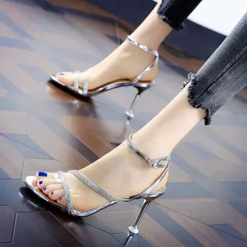 2020 Nou Subtire cu Toc de Cristal Sandale de sex Feminin Culoare Argintie Sexy Femei Pantofi cu Toc Înalt Doamnelor Sandale Roșii Jos Pantofi pentru FEMEI