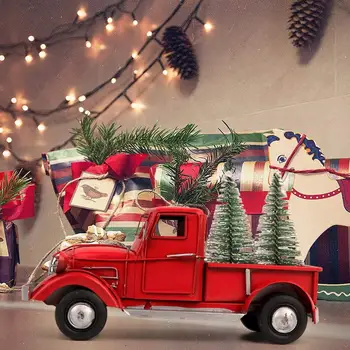 OurWarm Crăciun Roșu Camion De Metal De Anul Nou Acasă Decor Lucrate Manual De Sus De Masă Decor Roșu Camion Vehicul Model De Masina