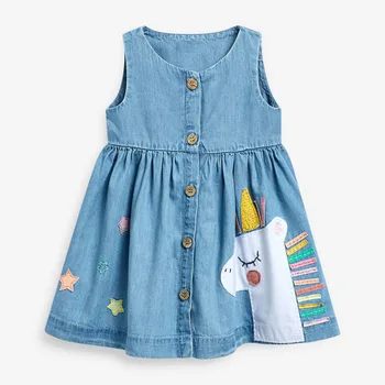 Puțin maven rochie Unicorn Aplicatiile Fete Copii Denim Rochie de Vară Rochii de Copii pentru maneca Scurta Fete Haine Copii