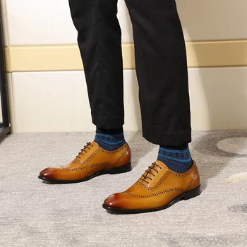 2019 Stil Retro Din Piele Barbati Pantofi Pentru Bărbați Respirabil Dantela Sus Subliniat Toe Formale Pantofi Rochie Petrecere De Birou De Înaltă Calitate