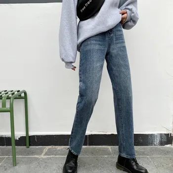 Blugi Femei Retro Liber Drept Pantaloni Stil coreean de Agrement Chic Femei Simple, Solide Streetwear Toate-meci Harajuku Uri Noi