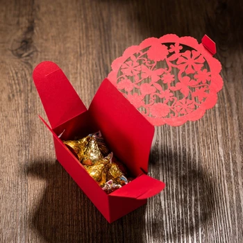 (25 piese/lot) Decor de Nunta Cutie de Ciocolată Roșie Aur Alb Cutie de Bomboane cu Laser Tăiat Flori Cutie de Cadou Pentru Nunta Favoruri B002