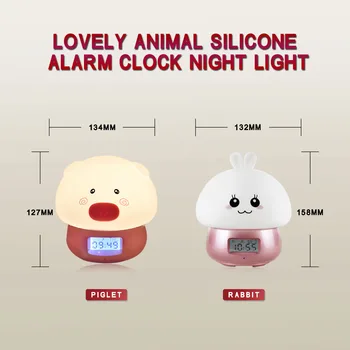 7 Culori USB Reîncărcabilă Silicon Porc Iepure Lampă cu LED-uri de Înregistrare a Sunetului de Auto-selectat semnal de Alarmă Ceas de Culoare Variabila Lumina de Noapte