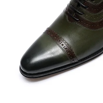 FELIX CHU Brand Clasic din Piele de Om Pac Deget de la picior a Subliniat Verde Oxfords Dantela-Up Petrecerea de Nunta Mens Birou de Afaceri Pantofi Rochie