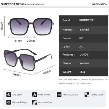 SIMPRECT Pătrat ochelari de Soare Femei 2021 Moda Vintage Marca Supradimensionat Ochelari de Soare Cadru Mare UV400 Nuante Pentru Femei Gafas De Sol