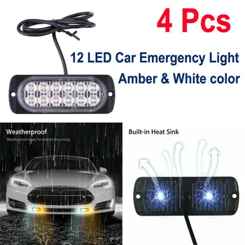 4buc 12-24V Auto Camion de Avertizare Lumina Strobe 12 LED-uri de Urgență Strobe Light Bar Pericol Far Intermitent Lampa