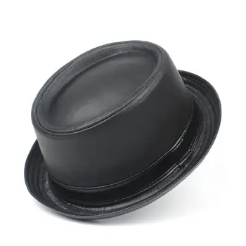 Din Piele Neagră Bărbați Pork Pie Hat Pentru Tata Fedora Pălărie Fasgion Domn Plat Bowler Șăpcuța Jazz Pălărie Marimea S M L XL
