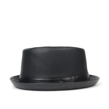 Din Piele Neagră Bărbați Pork Pie Hat Pentru Tata Fedora Pălărie Fasgion Domn Plat Bowler Șăpcuța Jazz Pălărie Marimea S M L XL