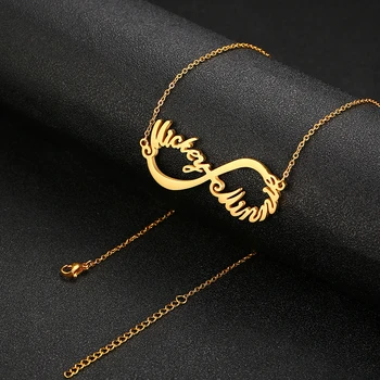 Vnox Personalizat 2 Nume Coliere pentru Femei Solide din Oțel Inoxidabil Rose Gold Tone Cravată Câteva Nume de Cadouri Personalizate