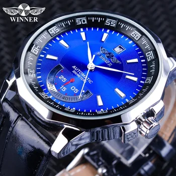 Câștigătorul Ceasuri Caz de Formă Neregulată Cadran Albastru Sport Ceas de Afișare a Calendarului Men Mecanice Ceasuri Automate Mâinile Luminos