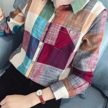 2019 Nou Brand pentru Femei Bluze Camasi cu Maneca Lunga de Bumbac Roșu și Flanel în Carouri Camasa Casual Femei Plus Dimensiune Bluza Topuri