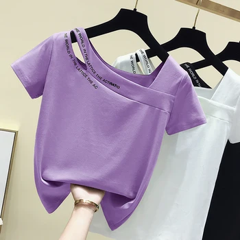 Gkfnmt Vara tricou Maneca Scurta pentru Femei Bluze Mov Tricou Bumbac Stil coreean T-shirt Femei Haine Slim Tricou Femme 2020