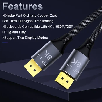 DP la DP DisplayPort Ultra HD 4K 8K Cupru Cablu DP 1.4 HBR3 8K@60Hz 4K@144Hz de Mare Viteză 32.4 Gbps HDCP 3D Subțire și Flexibil Cablu