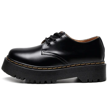 Retro din piele femei pantofi de primavara toamna student Britanic, munca de jos goth pantofi femei din piele-42 negru Martin pantofi