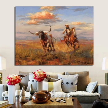 Caii Sălbatici De Vest Cowboy Canvas Postere, Printuri De Arta De Perete Moderne, Pictura In Ulei Tablouri Decorative Pentru Camera De Zi De Decorare