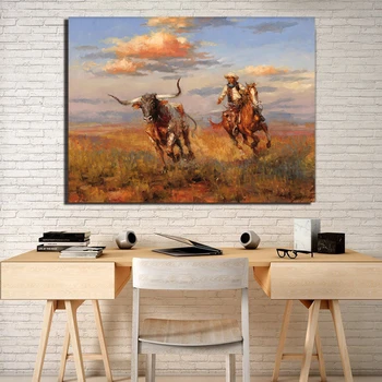 Caii Sălbatici De Vest Cowboy Canvas Postere, Printuri De Arta De Perete Moderne, Pictura In Ulei Tablouri Decorative Pentru Camera De Zi De Decorare