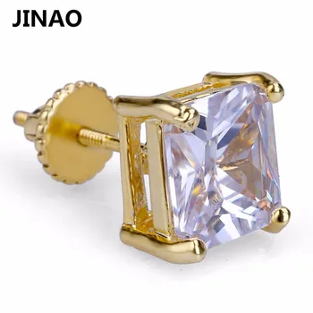 JINAO Hip-Hop Rock Cercel de Aur/Argint de Culoare Rece Mare Micro Pave 8mm CZ Piatră de Laborator D Stud Cercei Cu Șurub din Spate Pentru bărbați