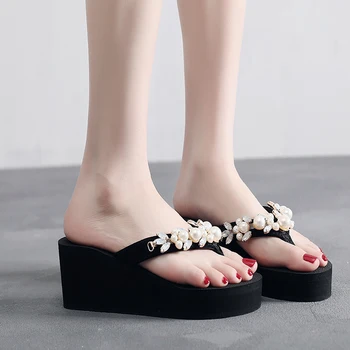 Femei Flip Flops 6.5 cm toc-înălțimea Sandale de Plaja pentru Femei Papuci de sex Feminin Sandale Plate design DIY personalizare VACANȚĂ