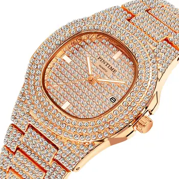 Rece Aur Ceas cu Diamante Bărbați Femei Hip Hop de gheață afară ceas Barbati Calendar Ceasuri Cuarț Oțel de Afaceri Ceasuri relogio masculino