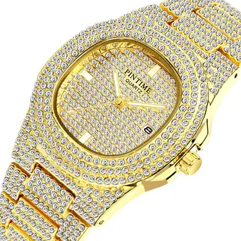 Rece Aur Ceas cu Diamante Bărbați Femei Hip Hop de gheață afară ceas Barbati Calendar Ceasuri Cuarț Oțel de Afaceri Ceasuri relogio masculino