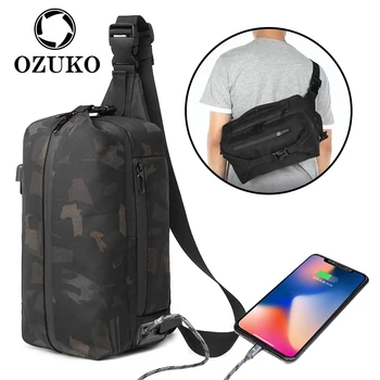 OZUKO Nou Piept Genti pentru Barbati Multifuncțional USB rezistent la apa Crossbody Sac de Moda de sex Masculin Messenger Bag piept de Călătorie Saci de Umăr