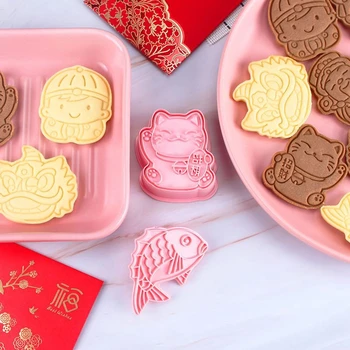 Anul Nou chinezesc 3D Avere Cat Băieți și Fete Formă Pressable Ștampilată Biscuit Tăietori Cookie Mucegai