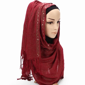 Vinde fierbinte de sex feminin sclipici culoare solidă lurex șaluri de eșapament bentita stralucire de diamant hijab toamna musulman eșarfe/esarfa 10buc/lot