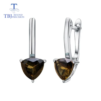 TBJ,Naturale Turmalina triunghi 7.0 mm cercei piatră prețioasă argint 925 bijuterii fine design simplu pentru fata Valentine cadou