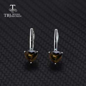 TBJ,Naturale Turmalina triunghi 7.0 mm cercei piatră prețioasă argint 925 bijuterii fine design simplu pentru fata Valentine cadou